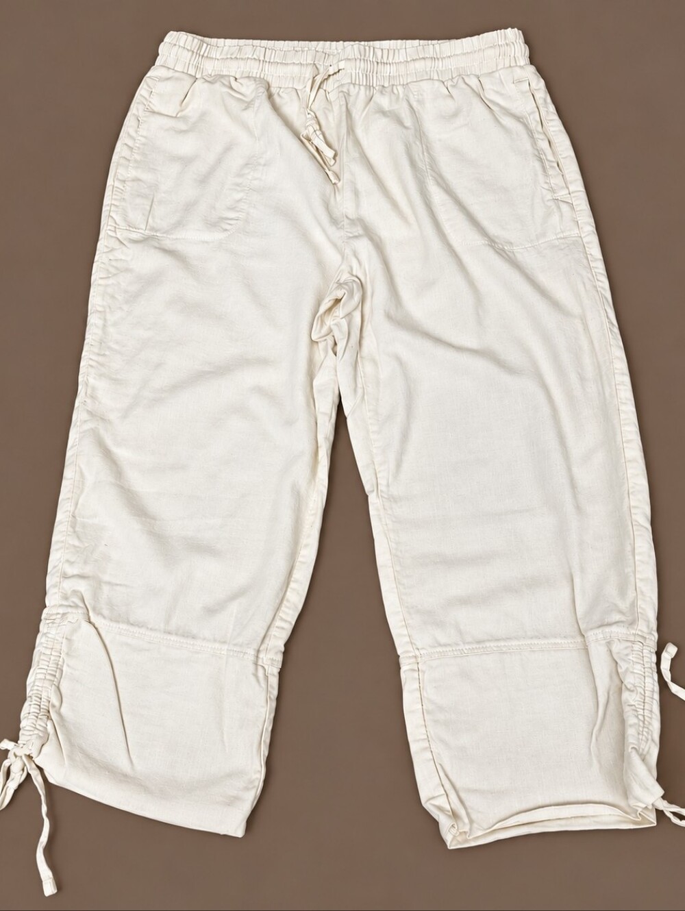 BRIGGS Crop Pants White Drawstring Ruched Hem Size 14 Lagenlook - Picture 2 of 14